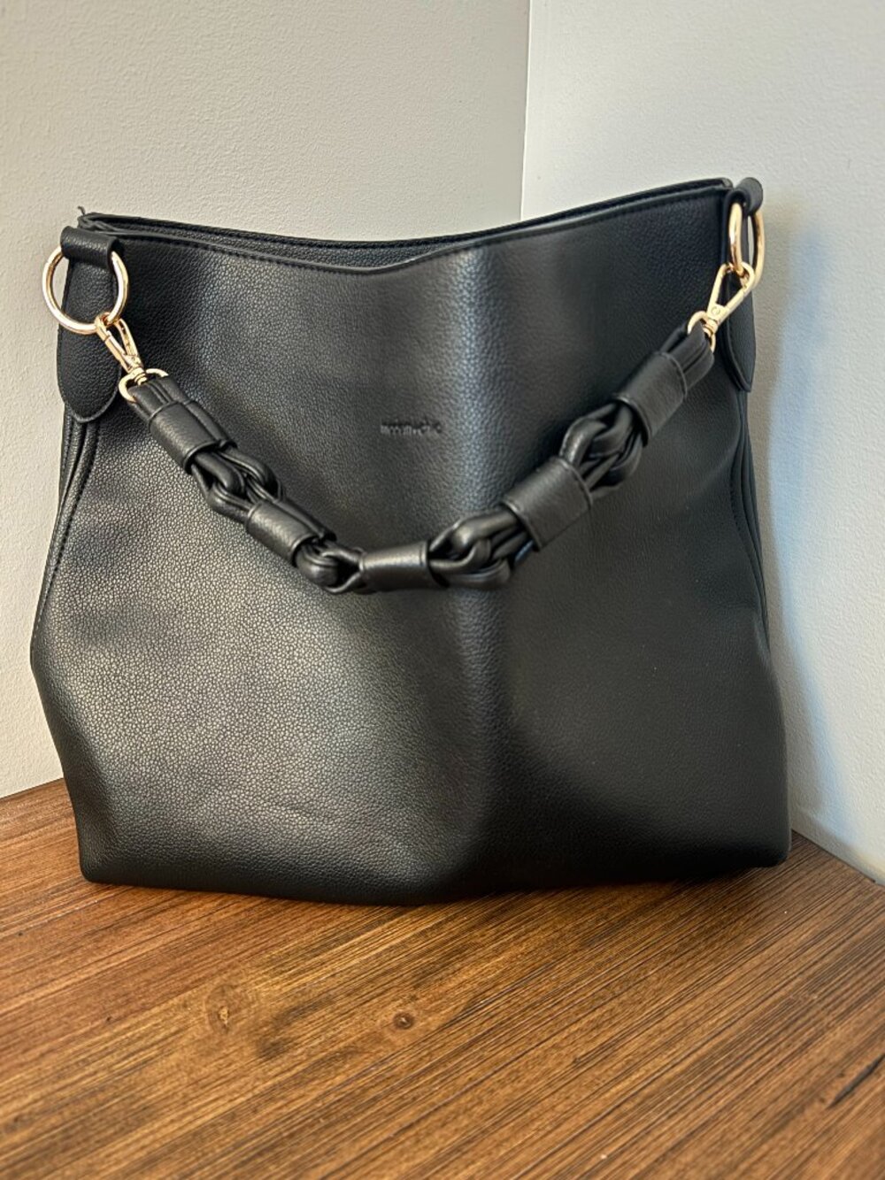 Modern+Chic Sawyer Convertible Slouchy Tote Bag Black Vegan Leather Crossbody NW